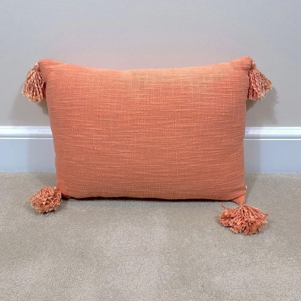 Accent Pillow Coral Orange Pink Rectangular Textured Tassel Beach 18x13in